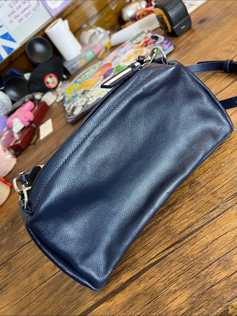 Ted Baker Navy Leather‎ Crossbody with Branded Canvas Strap- OS - Picture 5 of 7